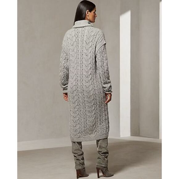 Ralph Lauren Collection Cable-Knit Cashmere Long Sweater Vest Cardigan Dress S - Picture 3 of 9